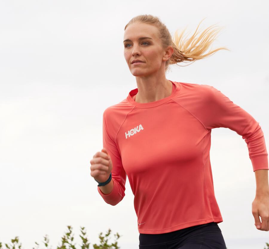 Hoka One One Top Kadın Turuncu - Performance 3/4 Sleeve - CX9342516